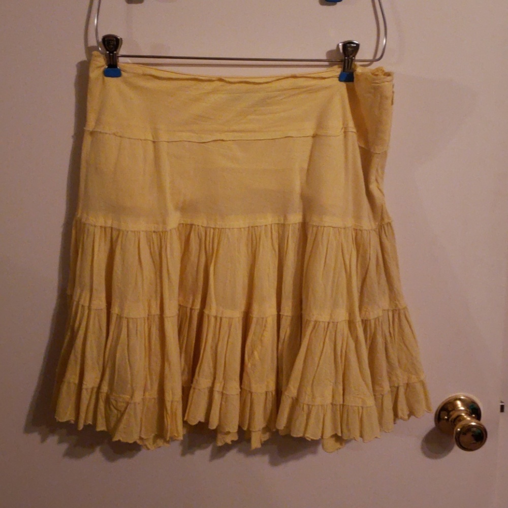 Bright Yellow Tiered Hippie Skirt, Chaudry Flounce Skirt M